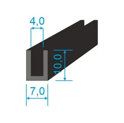 00535209 Pryžový profil tvaru "U", 10x7/4mm, 70°Sh, EPDM, -40°C/+100°C, černý Vysoce Kvalitní
